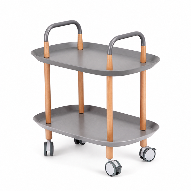Nordic Mobile Side Table - Beech Wood Frame Silent Locking Caster Wheels 2-Tier Small Cart For Living Room &amp; Bedroom