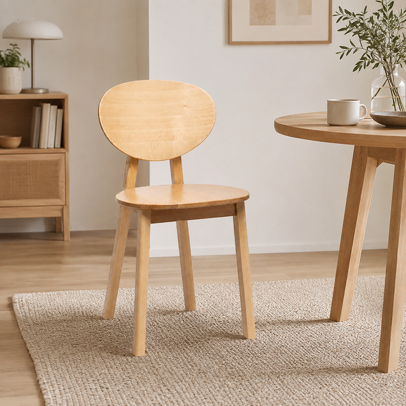Modern Minimalist Beech Wood Dining Chair - Ergonomic Rounded Curved Backrest Side Chair For Kitchen &amp; Dining Room