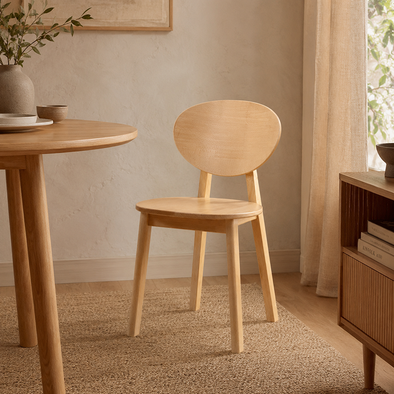 Modern Minimalist Beech Wood Dining Chair - Ergonomic Rounded Curved Backrest Side Chair For Kitchen &amp; Dining Room