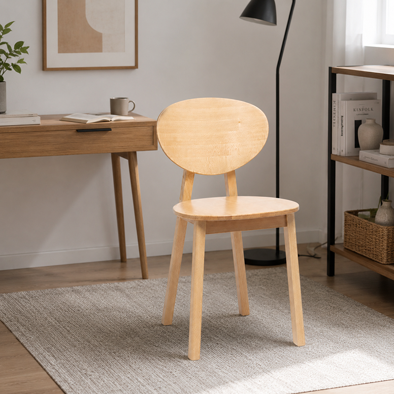 Modern Minimalist Beech Wood Dining Chair - Ergonomic Rounded Curved Backrest Side Chair For Kitchen &amp; Dining Room