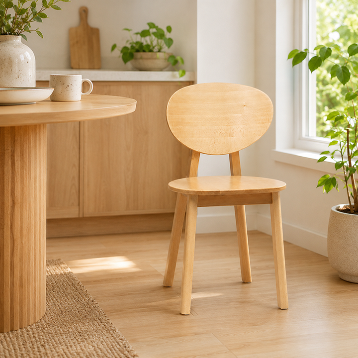 Modern Minimalist Beech Wood Dining Chair - Ergonomic Rounded Curved Backrest Side Chair For Kitchen &amp; Dining Room