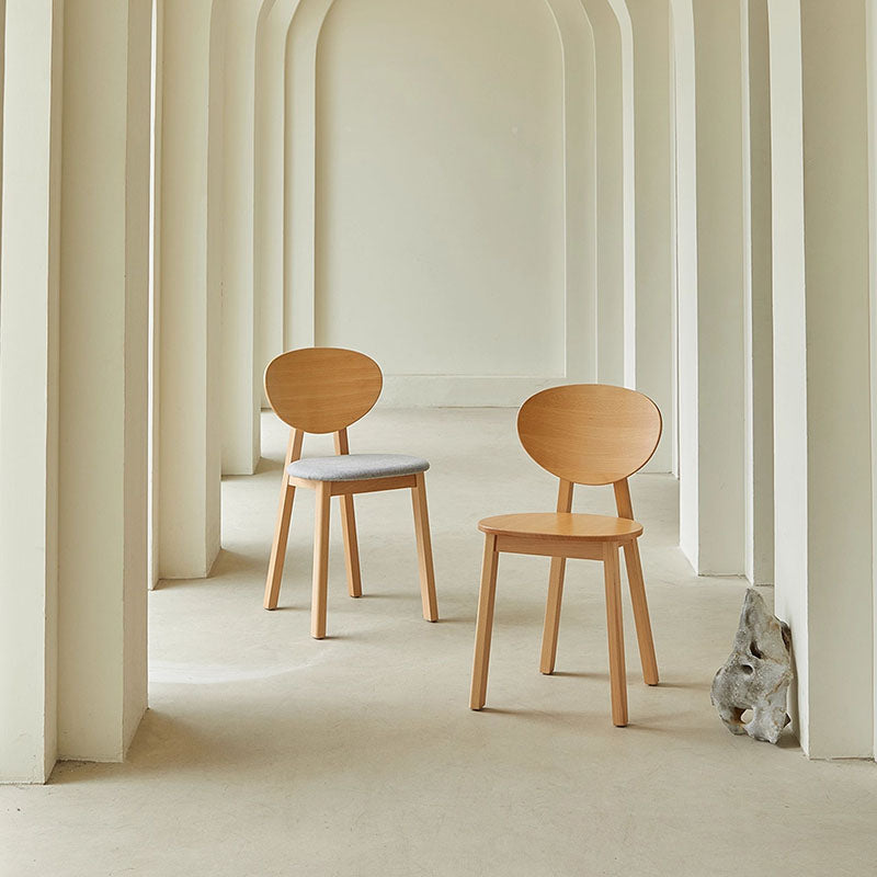 Minimalist Solid Beech Wood Dining Chair - Ergonomic Curved Comfort Fabric Padded Chair For Dining Room