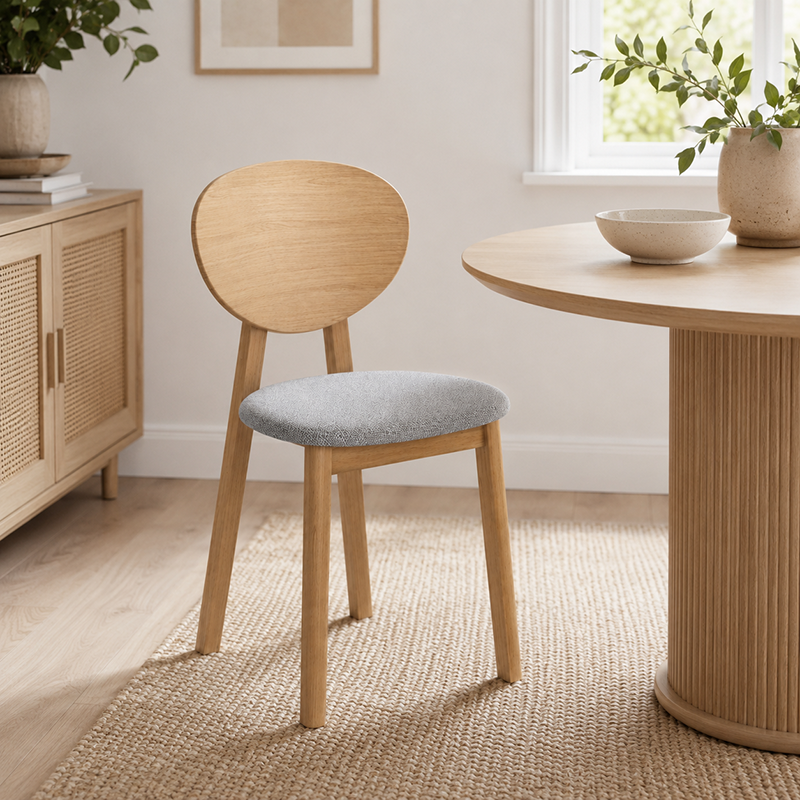 Minimalist Solid Beech Wood Dining Chair - Ergonomic Curved Comfort Fabric Padded Chair For Dining Room