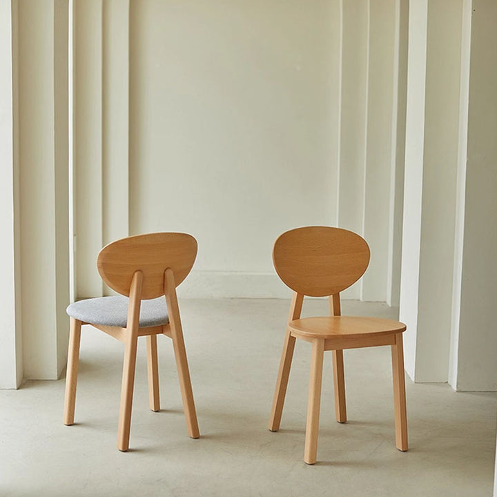 Minimalist Solid Beech Wood Dining Chair - Ergonomic Curved Comfort Fabric Padded Chair For Dining Room