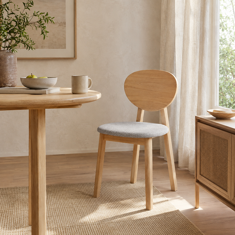 Minimalist Solid Beech Wood Dining Chair - Ergonomic Curved Comfort Fabric Padded Chair For Dining Room