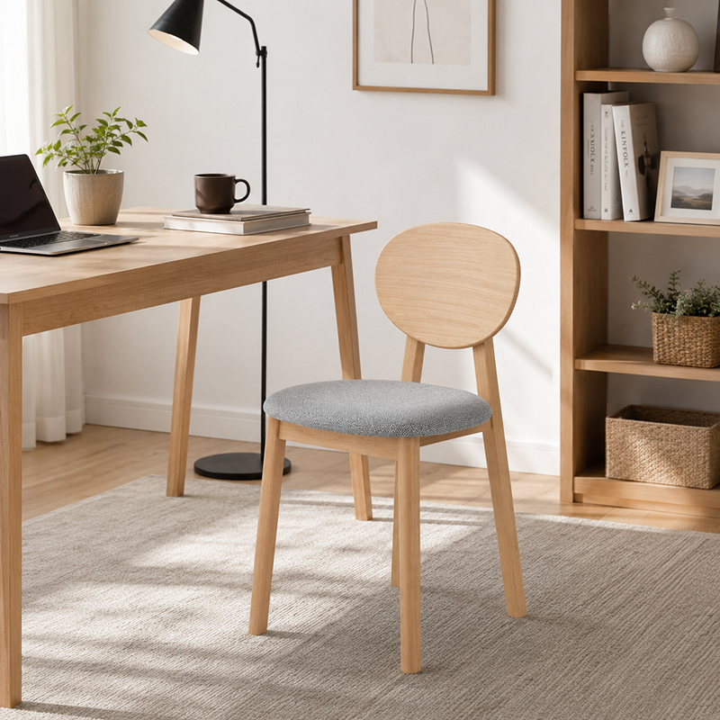 Minimalist Solid Beech Wood Dining Chair - Ergonomic Curved Comfort Fabric Padded Chair For Dining Room