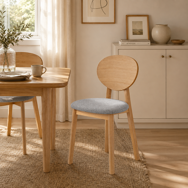 Minimalist Solid Beech Wood Dining Chair - Ergonomic Curved Comfort Fabric Padded Chair For Dining Room