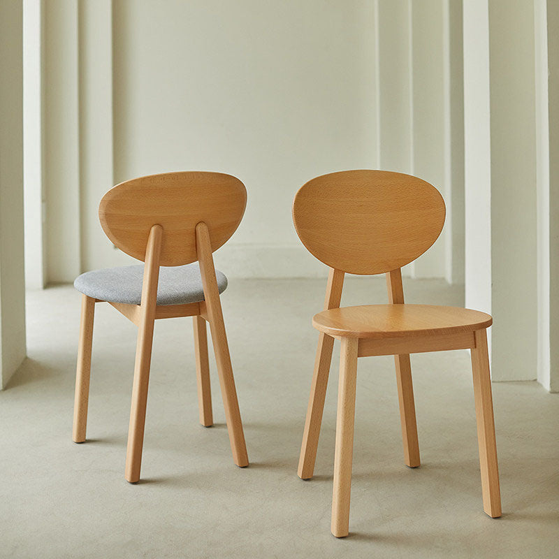 Minimalist Solid Beech Wood Dining Chair - Ergonomic Curved Comfort Fabric Padded Chair For Dining Room