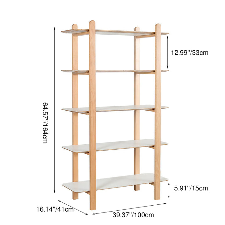 Minimalist Freestanding Beech Wood MDF Bookshelf - Multi-Layer Open Storage Display Shelf For Study &amp; Home Office