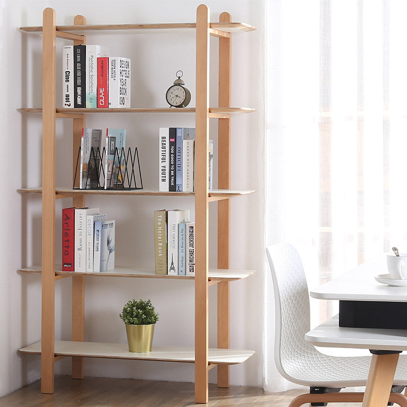 Minimalist Freestanding Beech Wood MDF Bookshelf - Multi-Layer Open Storage Display Shelf For Study &amp; Home Office