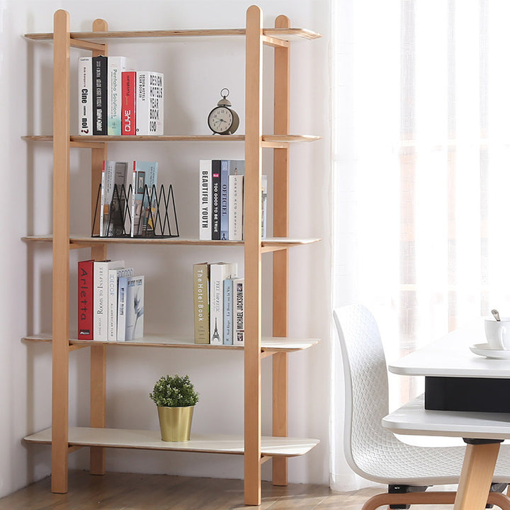 Minimalist Freestanding Beech Wood MDF Bookshelf - Multi-Layer Open Storage Display Shelf For Study &amp; Home Office
