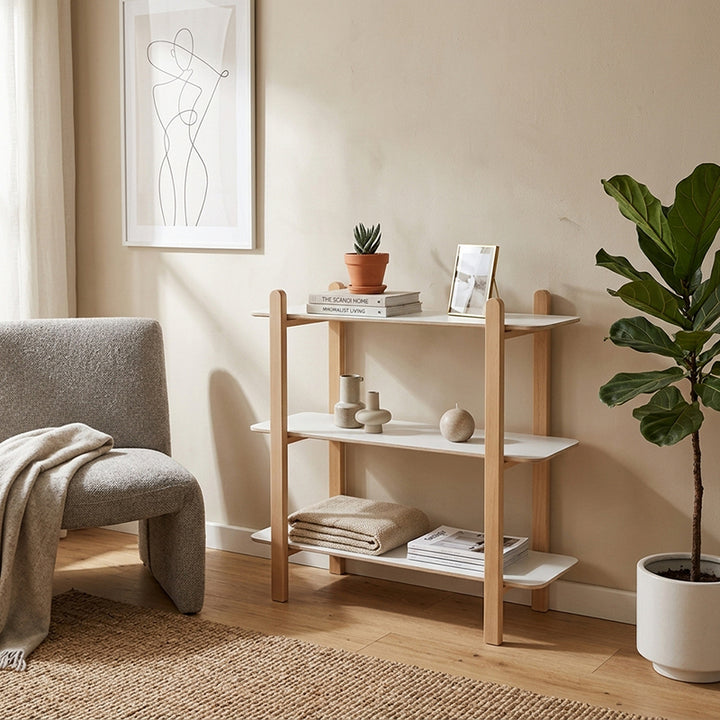 Minimalist Freestanding Beech Wood MDF Bookshelf - Multi-Layer Open Storage Display Shelf For Study &amp; Home Office
