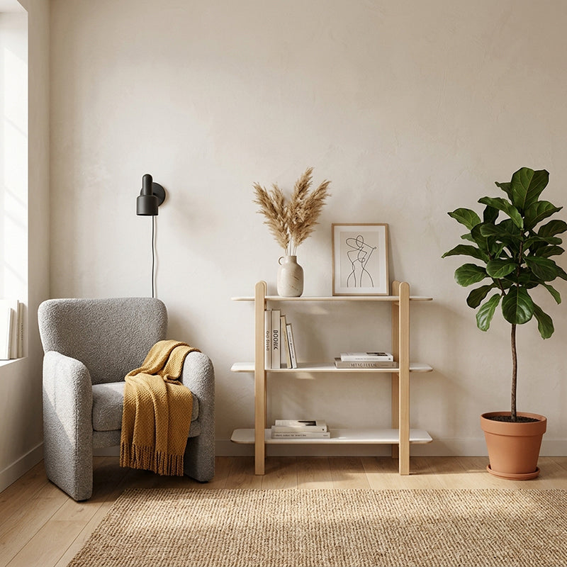 Minimalist Freestanding Beech Wood MDF Bookshelf - Multi-Layer Open Storage Display Shelf For Study &amp; Home Office
