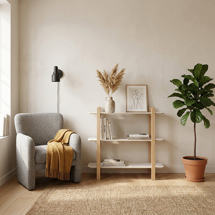 Minimalist Freestanding Beech Wood MDF Bookshelf - Multi-Layer Open Storage Display Shelf For Study &amp; Home Office