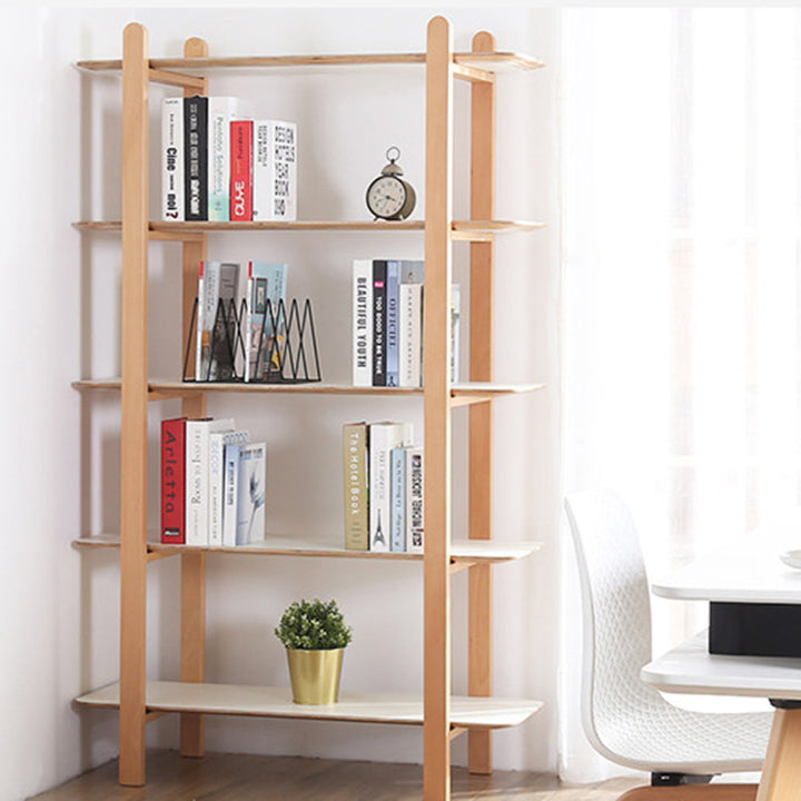 Minimalist Freestanding Beech Wood MDF Bookshelf - Multi-Layer Open Storage Display Shelf For Study &amp; Home Office