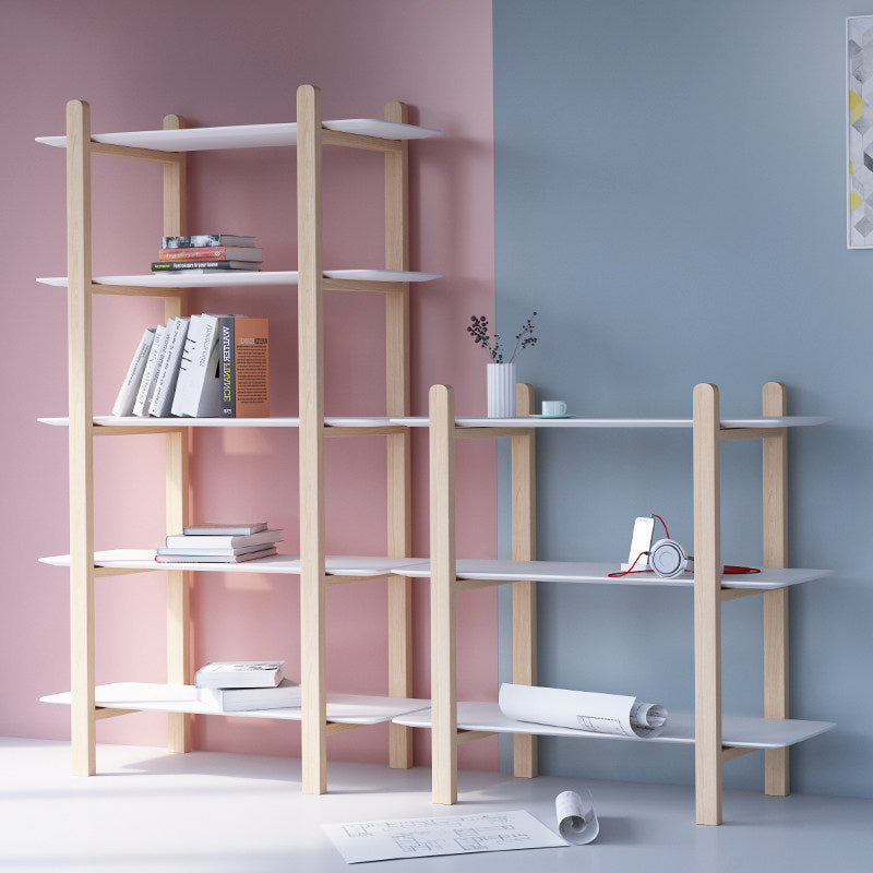 Minimalist Freestanding Beech Wood MDF Bookshelf - Multi-Layer Open Storage Display Shelf For Study &amp; Home Office