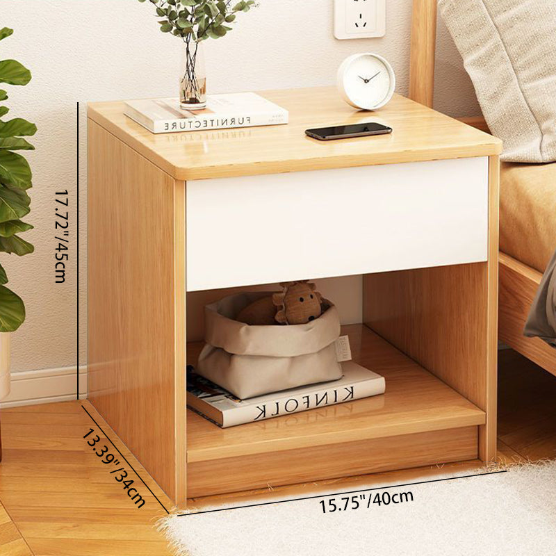 Table de chevet moderne en panneau de densité à dessus carré avec 1 tiroir pour chambre à coucher 