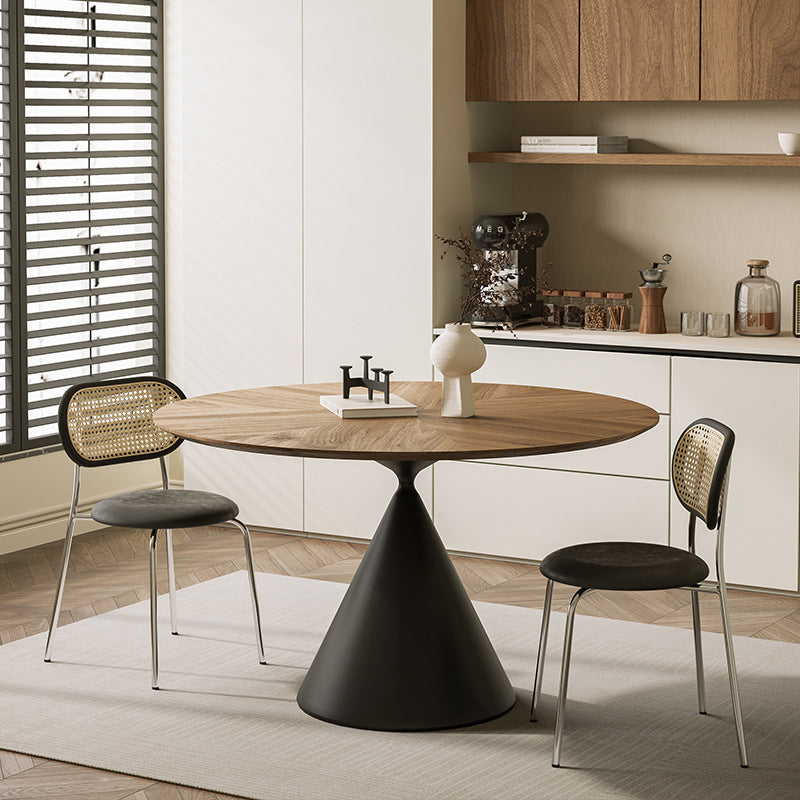 Mesa de comedor contemporánea retro redonda cónica de nogal y acero al carbono para 2 asientos 
