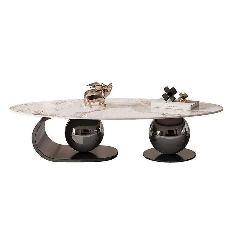 Table basse contemporaine nordique elliptique ronde en pierre de roche en acier inoxydable pour salon 