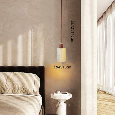 Traditional Japanese Cylinder Yellow Travertine 1-Light Pendant Light For Bedroom