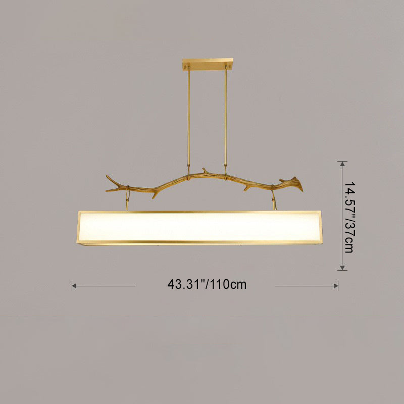 Moderne Art Deco Vollkupfer Zweig Stoff Rechteck Schatten 1-Licht Insel Licht Pendelleuchte für Wohnzimmer 