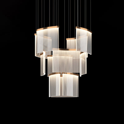 Zeitgenössischer minimalistischer quadratischer Fliesen-Acryl-Aluminium-LED-Kronleuchter für Schlafzimmer 