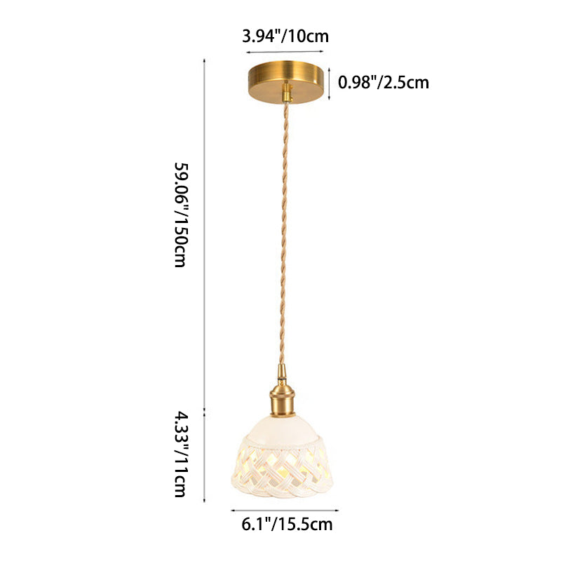 Suspension à 1 lumière pour salle à manger avec bol rond en fil de fer torsadé tressé en fer nordique contemporain 