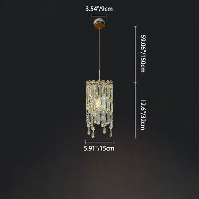 Art Déco Moderne Cylindre Matériel Cristal 1-Lumière Suspension Pour Salon 
