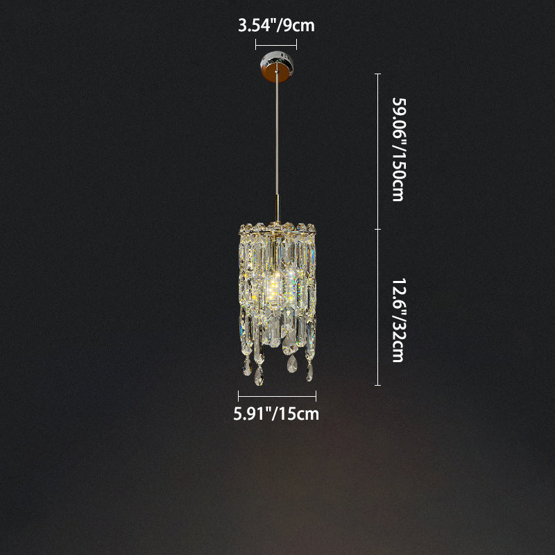 Art Déco Moderne Cylindre Matériel Cristal 1-Lumière Suspension Pour Salon 