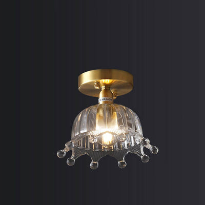 Nordic Simple Creative All-Copper Flower-Shaped 1-Light Semi-Flush Mount Ceiling Light