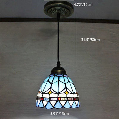 Traditional Tiffany Cone Iron Stained Glass 1-Light Pendant Light For Living Room