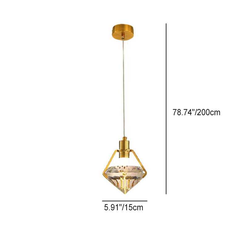 Moderne minimalistische Diamant Eisen Kristall 1-Licht Pendelleuchte für das Schlafzimmer 
