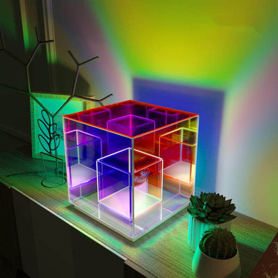 Moderne Rubik's Cube LED-Tischlampe aus Acryl 