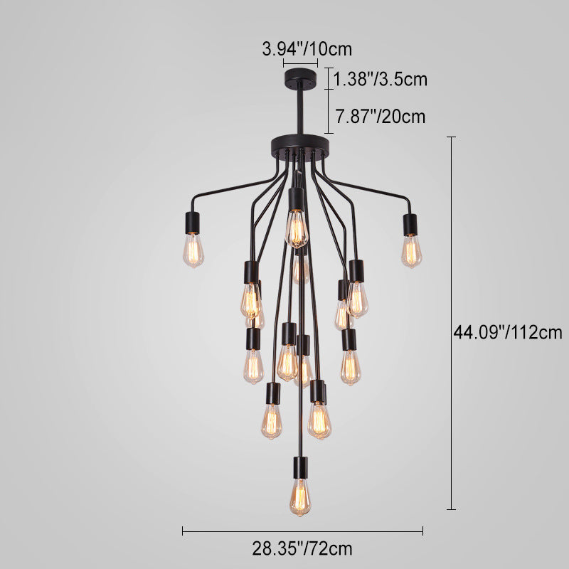 Traditioneller Vintage-Kronleuchter mit Eisenzweig und Glasschirm, 16/22 Lichter, für Wohnzimmer 