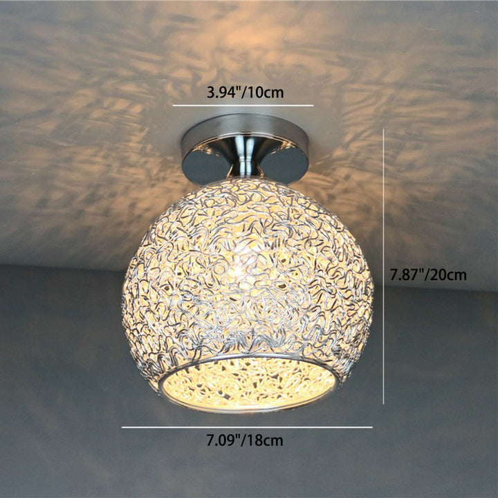 Lámpara de techo semiempotrada de 1 luz con bola de tejido de hierro y aluminio escandinavo contemporáneo para pasillo 