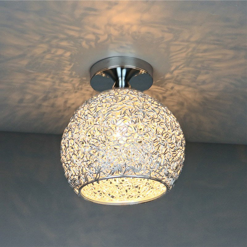 Lámpara de techo semiempotrada de 1 luz con bola de tejido de hierro y aluminio escandinavo contemporáneo para pasillo 