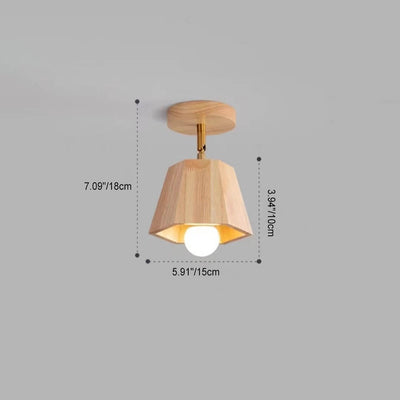 Traditional Japanese Wood Polygon 1/5-Light Semi-Flush Mount Ceiling Light for Bedroom