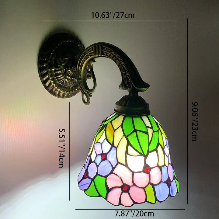 Applique murale en alliage de zinc avec verre teinté Tiffany Flower Cup traditionnelle 1 lumière pour chambre à coucher 