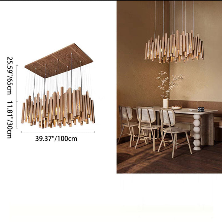 Chandelier rectangulaire en bois contemporain créatif à 8 lumières pour salle à manger 