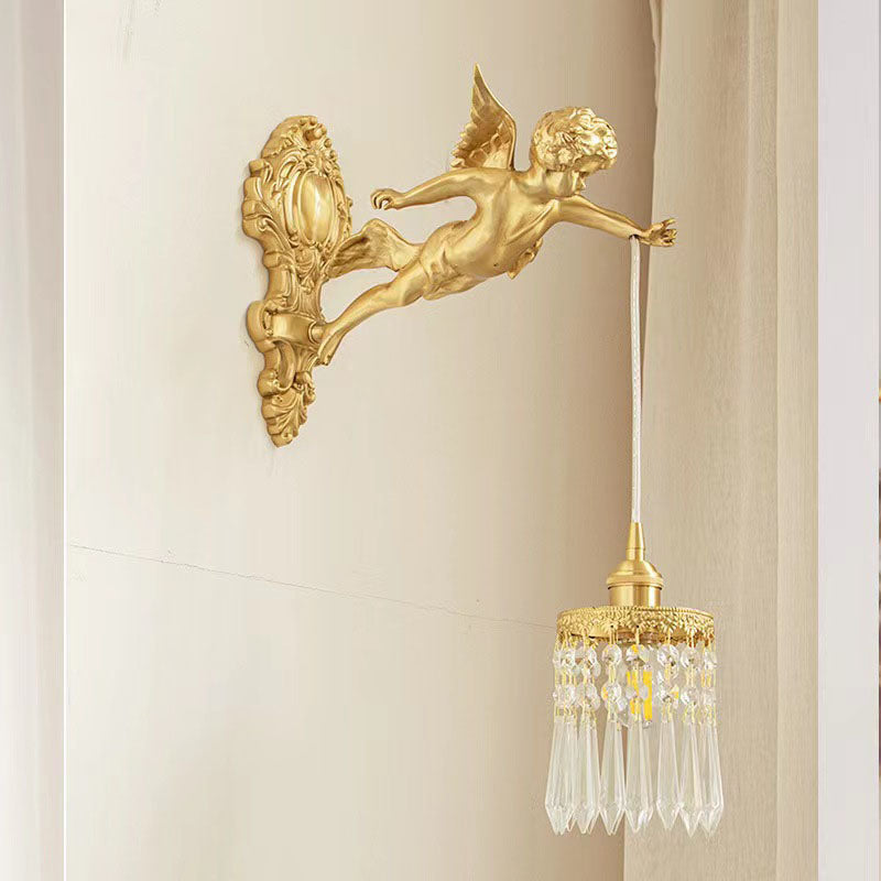Applique murale 1 lumière en laiton avec cristal de luxe léger français en forme d&