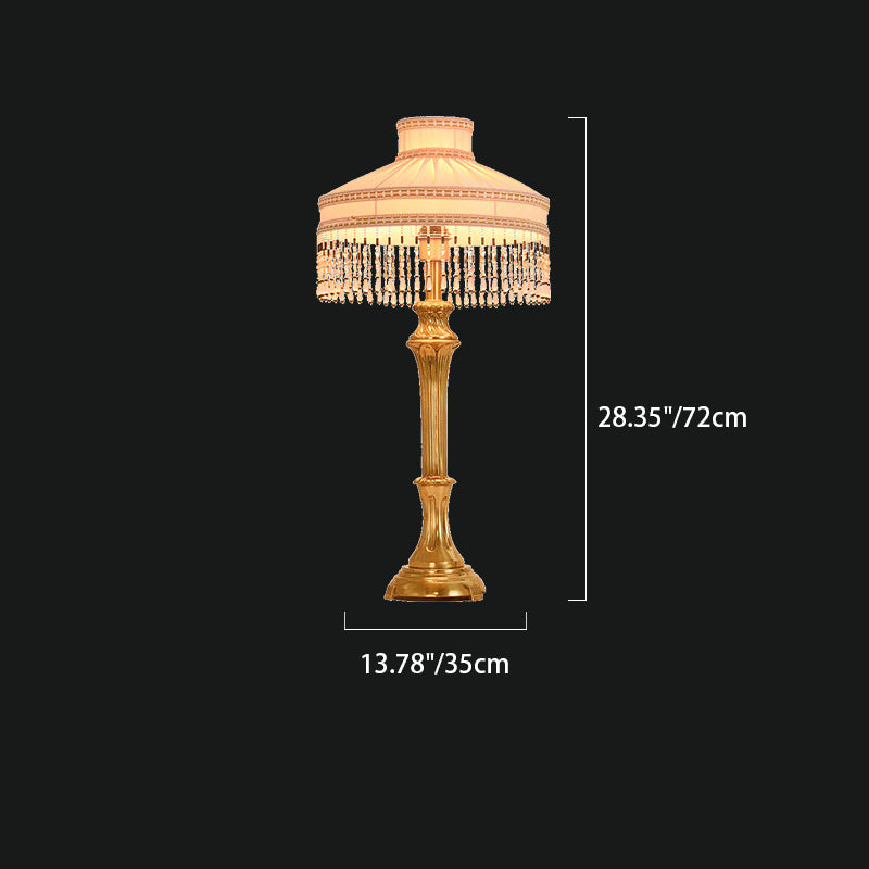 Zeitgenössische Luxus-Tischlampe aus Stoff mit rundem Schirm und Messingsockel, 1 Licht, für das Home Office 