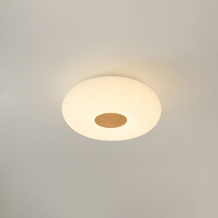 Contemporary Creative Cream PE Horizontal Stripes Round Shade LED Flush Mount Ceiling Light For Bedroom