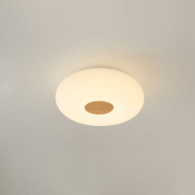 Contemporary Creative Cream PE Horizontal Stripes Round Shade LED Flush Mount Ceiling Light For Bedroom