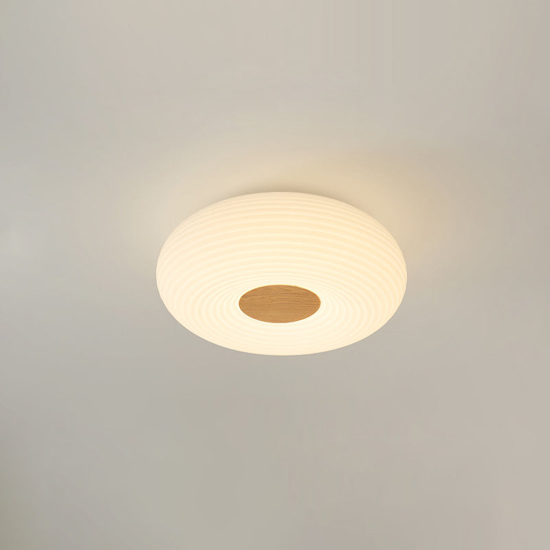 Contemporary Creative Cream PE Horizontal Stripes Round Shade LED Flush Mount Ceiling Light For Bedroom