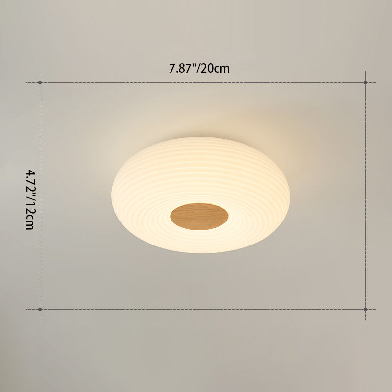 Contemporary Creative Cream PE Horizontal Stripes Round Shade LED Flush Mount Ceiling Light For Bedroom