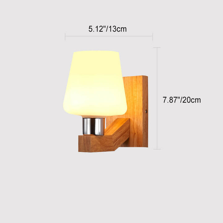 Modern Minimalist Rubberwood Glass Iron Geometric Design 1-Light Wall Sconce Lamp For Living Room &amp; Bedroom