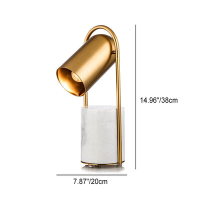 Lámpara de mesa de 1 luz con hardware de anillo cilíndrico de lujo nórdico y columna de mármol 
