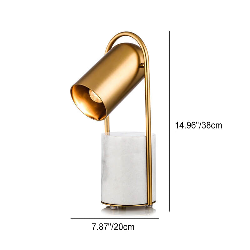 Lámpara de mesa de 1 luz con hardware de anillo cilíndrico de lujo nórdico y columna de mármol 
