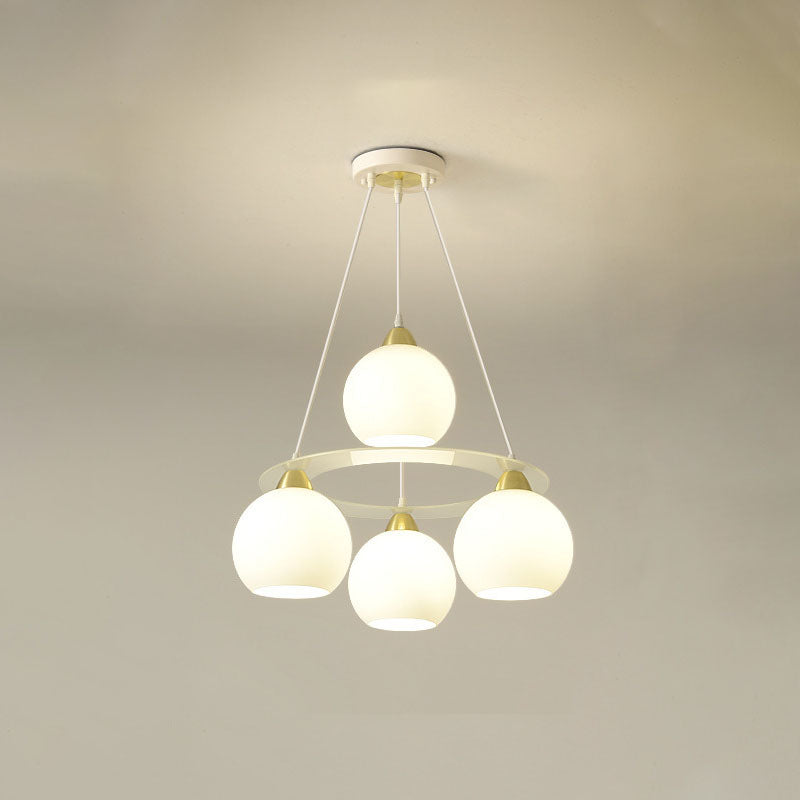 Moderner Einfachheit Eisen Glas Kugel 4-Licht Kronleuchter für das Esszimmer 