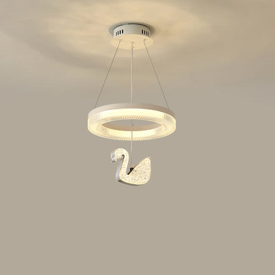 Zeitgenössischer Luxus-Kreis-Ring-Schatten-ABS-Schwan-Dekor-LED-Kronleuchter für Wohnzimmer 